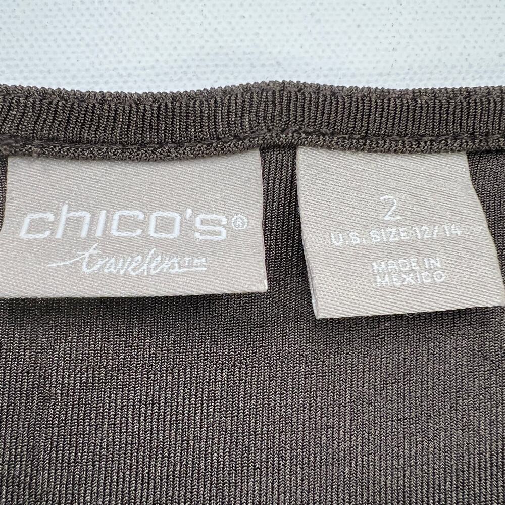 Chico's Travelers Brown Stretch Shift Dress No Wrinkle Size 12/14 (Chico's 2) - Picture 4 of 14